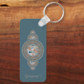 Aangepaste Naam Goud Blauwgroen Abstract Siermanda Sleutelhanger (Achterkant)