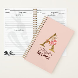Aangepaste naam Goud Blush Roze Rozen Letter A Rec Notitieboek