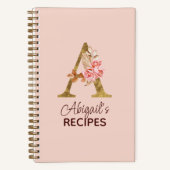 Aangepaste naam Goud Blush Roze Rozen Letter A Rec Notitieboek (Voorkant)
