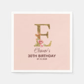 Aangepaste naam Goud Blush Roze Rozen Letter E Servet (Voorkant)