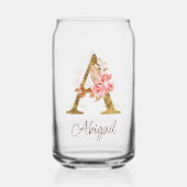 Aangepaste naam goud folie blos roze rozen letter  blikvorm glas (Voorkant)