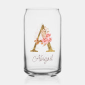Aangepaste naam goud folie blos roze rozen letter  blikvorm glas (Achterkant)
