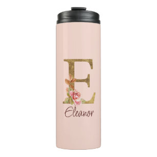 Aangepaste naam goud folie blos roze rozen letter thermosbeker