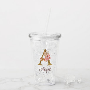 Aangepaste naam goud folie blush roze rozen letter acryl drinkbeker