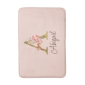 Aangepaste naam goud folie blush roze rozen letter badmat (Voorkant Verticaal)