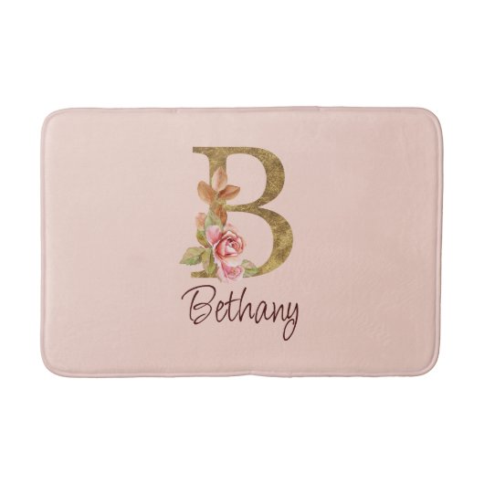 Aangepaste naam goud folie blush roze rozen letter badmat (Voorkant)