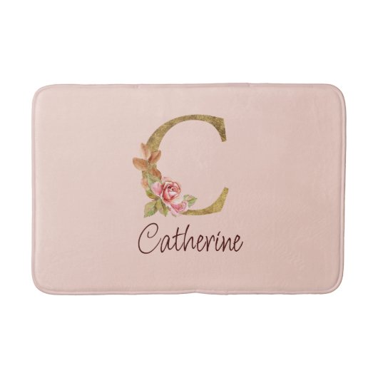 Aangepaste naam goud folie blush roze rozen letter badmat (Voorkant)