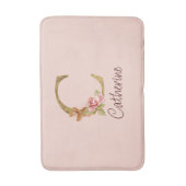Aangepaste naam goud folie blush roze rozen letter badmat (Voorkant Verticaal)