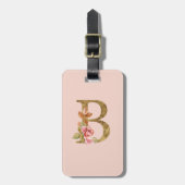 Aangepaste naam goud folie blush roze rozen letter bagagelabel (Voorkant verticaal)