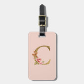 Aangepaste naam goud folie blush roze rozen letter bagagelabel (Voorkant verticaal)
