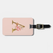Aangepaste naam goud folie blush roze rozen letter bagagelabel (Voorkant horizontaal)
