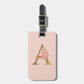 Aangepaste naam goud folie blush roze rozen letter bagagelabel (Voorkant verticaal)