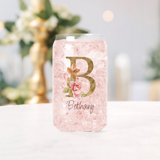 Aangepaste naam goud folie blush roze rozen letter blikvorm glas (Insitu (Huwelijk))