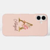 Aangepaste naam goud folie blush roze rozen letter Case-Mate iPhone case (Achterkant (horizontaal))