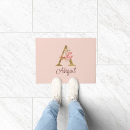 Aangepaste naam goud folie blush roze rozen letter deurmat