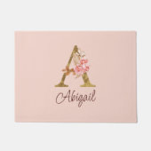 Aangepaste naam goud folie blush roze rozen letter deurmat (Voorkant)