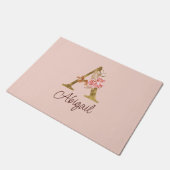 Aangepaste naam goud folie blush roze rozen letter deurmat (Schuin)