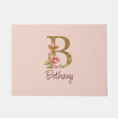 Aangepaste naam goud folie blush roze rozen letter deurmat (Voorkant)