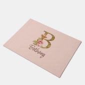 Aangepaste naam goud folie blush roze rozen letter deurmat (Schuin)