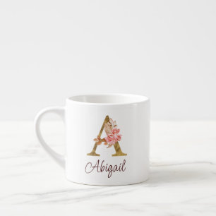 Aangepaste naam goud folie blush roze rozen letter espresso kop