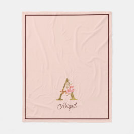 Aangepaste naam goud folie blush roze rozen letter fleece deken