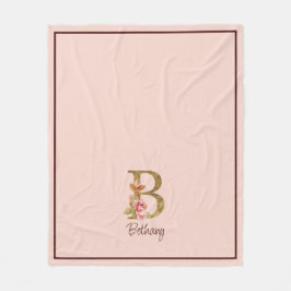 Aangepaste naam goud folie blush roze rozen letter fleece deken