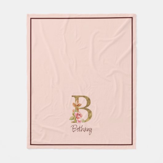 Aangepaste naam goud folie blush roze rozen letter fleece deken (Voorkant)