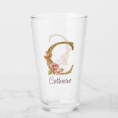 Aangepaste naam goud folie blush roze rozen letter glas (Achterkant)