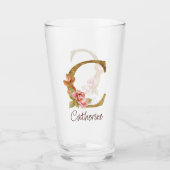 Aangepaste naam goud folie blush roze rozen letter glas (Voorkant)