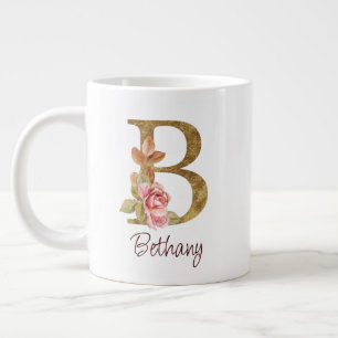 Aangepaste naam goud folie blush roze rozen letter grote koffiekop