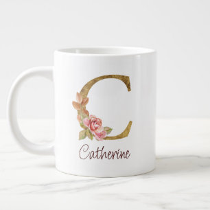 Aangepaste naam goud folie blush roze rozen letter grote koffiekop