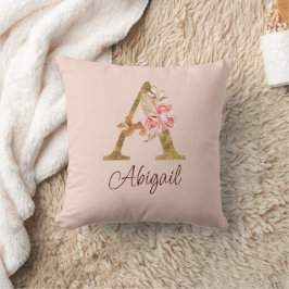 Aangepaste naam goud folie blush roze rozen letter kussen