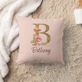 Aangepaste naam goud folie blush roze rozen letter kussen