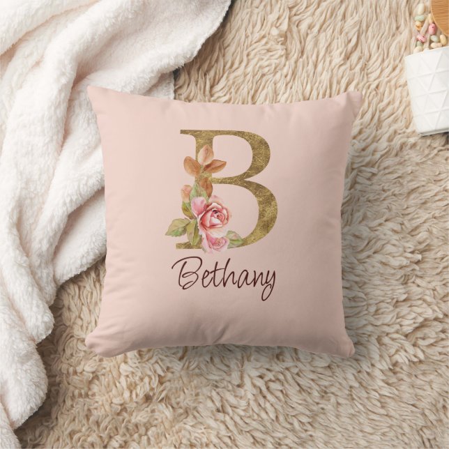 Aangepaste naam goud folie blush roze rozen letter kussen (Deken)