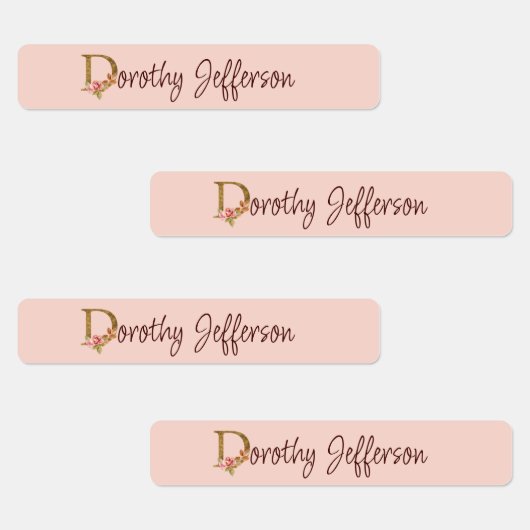 Aangepaste naam goud folie blush roze rozen letter labels (Groep)
