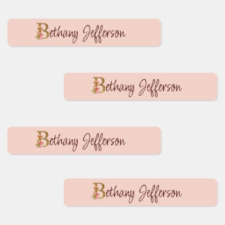 Aangepaste naam goud folie blush roze rozen letter labels