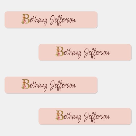Aangepaste naam goud folie blush roze rozen letter labels (Groep)