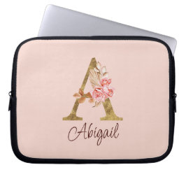 Aangepaste naam goud folie blush roze rozen letter laptop sleeve