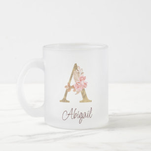 Aangepaste naam goud folie blush roze rozen letter matglas koffiemok