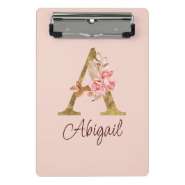 Aangepaste naam goud folie blush roze rozen letter mini klembord