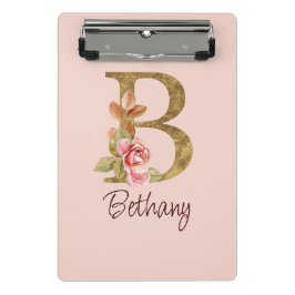 Aangepaste naam goud folie blush roze rozen letter mini klembord