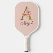 Aangepaste naam goud folie blush roze rozen letter pickleball paddle (Achterkant)