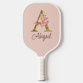 Aangepaste naam goud folie blush roze rozen letter pickleball paddle