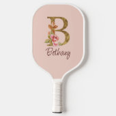 Aangepaste naam goud folie blush roze rozen letter pickleball paddle (Achterkant)