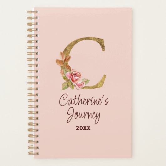 Aangepaste naam goud folie blush roze rozen letter planner (Voorkant)