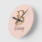 Aangepaste naam goud folie blush roze rozen letter ronde klok (Hoek)