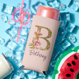 Aangepaste naam goud folie blush roze rozen letter seltzer blikjeskoeler