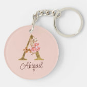 Aangepaste naam goud folie blush roze rozen letter sleutelhanger (Achterkant)