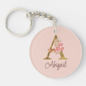 Aangepaste naam goud folie blush roze rozen letter sleutelhanger (Voorkant)