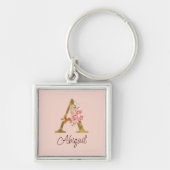 Aangepaste naam goud folie blush roze rozen letter sleutelhanger (Voorkant)